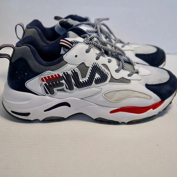 MEN'S FILA RAY TRACER GRAPHIC CLASSIC DAD SHOES WHITE/BLUE/RED/GREY SIZE 10 1/2‎ - Picture 1 of 7